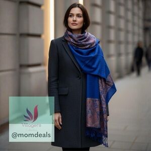 Elegant Shawl in Floral Royal Blue - Versatile Wrap, Scarf, or Veil, Light Soft